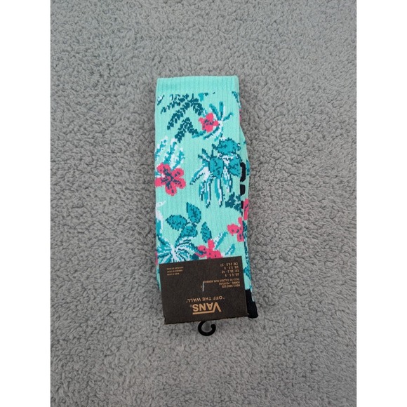 Vans Crew Socks Mens Womens 6.5-9 Mint Green Blue Floral Plants Flowers Athletic - Picture 1 of 2
